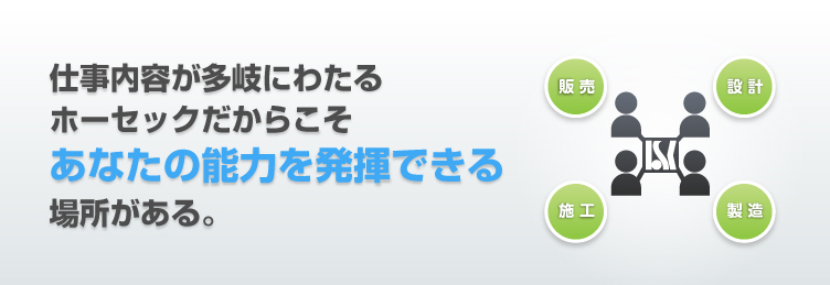 仕事内容が多岐にわたる ホーセックだからこそ あなたの能力を発揮できる 場所がある。